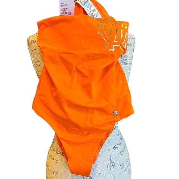 ROBERTO CAVALLI Women's One Shoulder One Piece Swimsuit Orange XS NWT - Picture 3 of 6